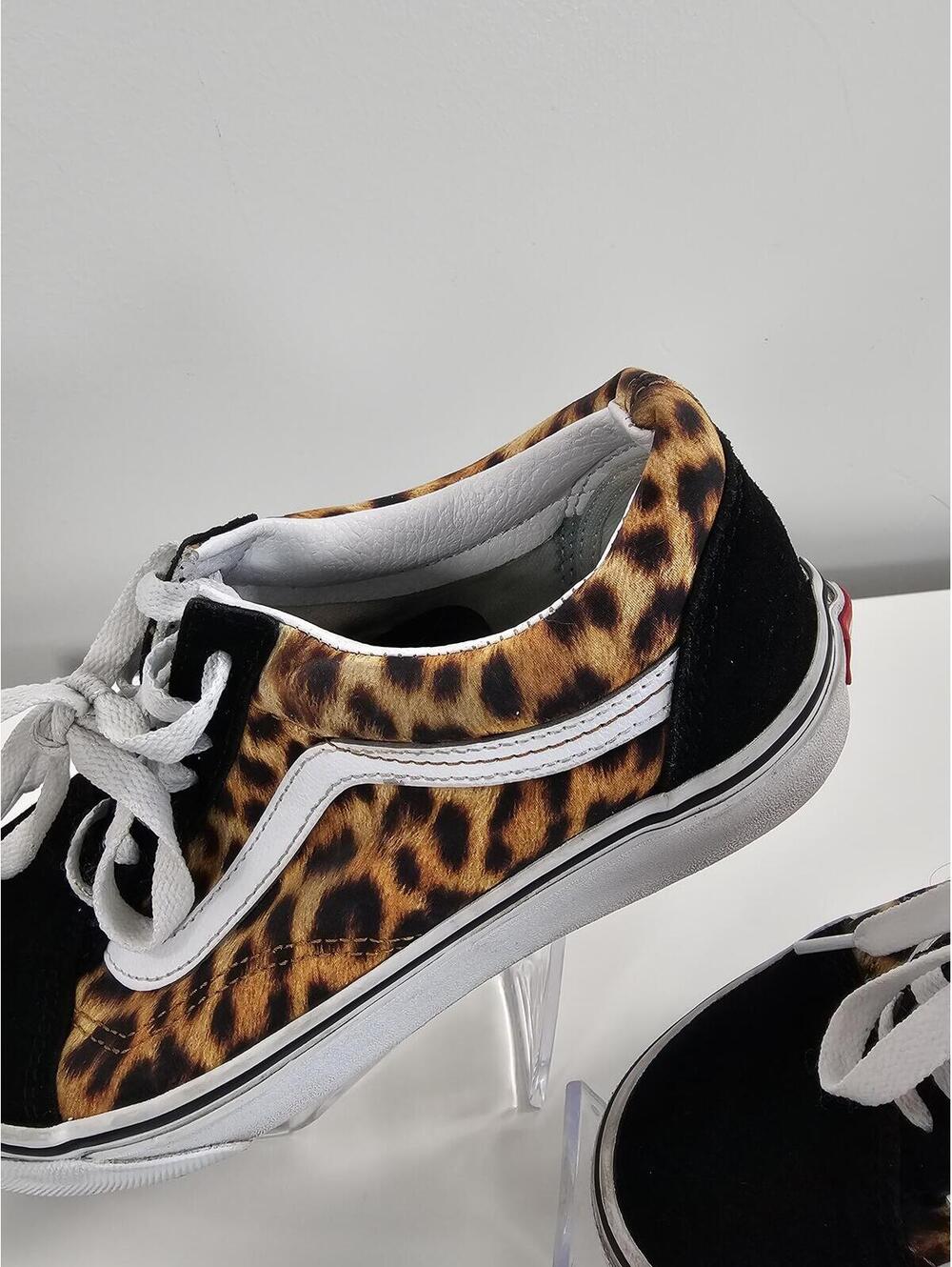 Vans Old Skool Leopard Print Black/White Skate Sneakers - Picture 9 of 14